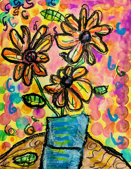 Honorable Mention: Ivan D., "Flowers," mixed media, 8.5 x 11 in., Maumelle Charter Elementary, Art Educator: Hether Embrey.