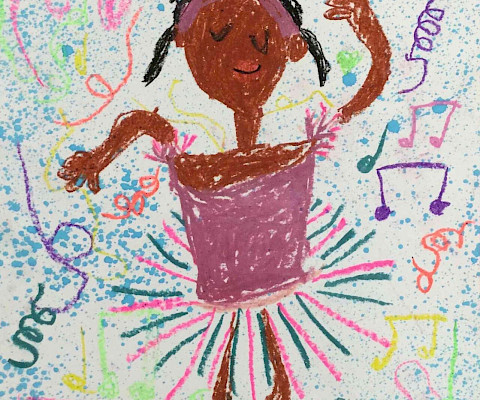 Molleigh P., "Dance It Out," oil pastel and watercolor, 18 x 12 in., Jonesboro Visual & Performing Arts Magnet School, Art Educator: Amanda Carrington.