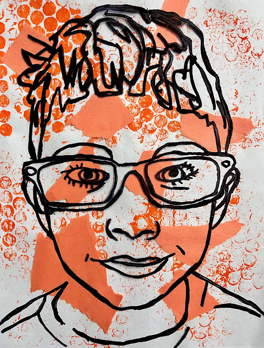 Honorable Mention: Micah S., "Self-Portrait," mixed media, 11 x 8.5 in., Julia Lee Moore Elementary, Art Educator: Austin Polk.