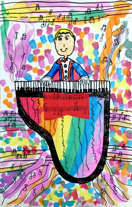 Boston C., "Piano Concerto," mixed media, 18 x 12 in., Jonesboro Visual & Performing Arts Magnet School, Art Educator: Amanda Carrington.