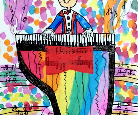 Boston C., "Piano Concerto," mixed media, 18 x 12 in., Jonesboro Visual & Performing Arts Magnet School, Art Educator: Amanda Carrington.