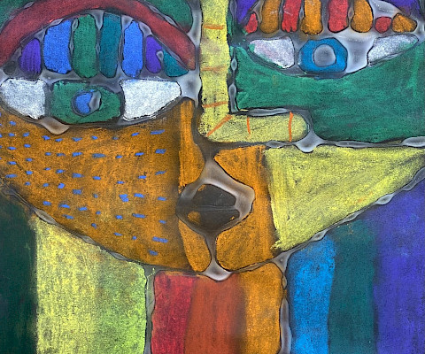 Best in Class: Nickolas C., "Abstract Portrait," mixed media, 18 x 12 in., Theodore Jones Elementary, Art Educator: Jessica Harris.