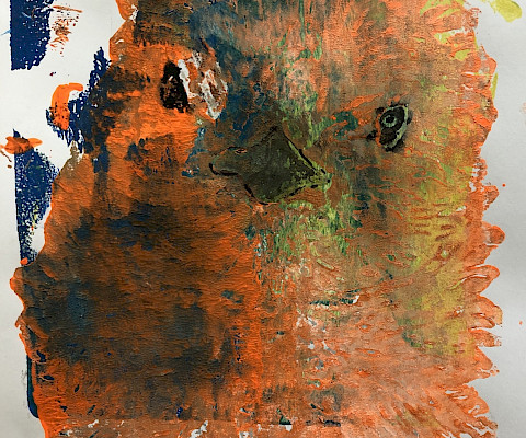 Honorable Mention: Angel D.L., "Orange Chicken," mono print, 9 x 7 in., Lakewood Elementary School, Art Educator: Kathyrn Emerson.