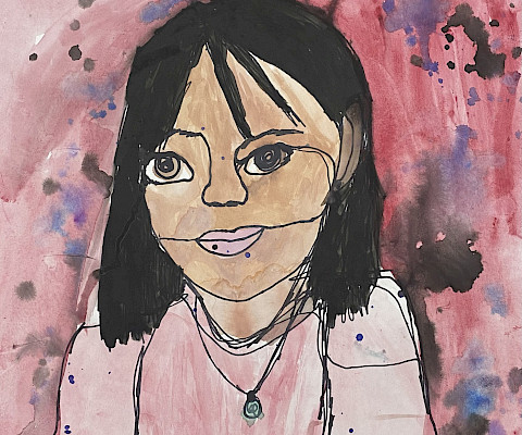 Best in Class, Achievement in Watercolor: Courtney F., "Continuous Line Courtney," Sharpie© marker and watercolor, 24 x 18 in., The Anthony School, Art Educator: Graeme Ellzey.