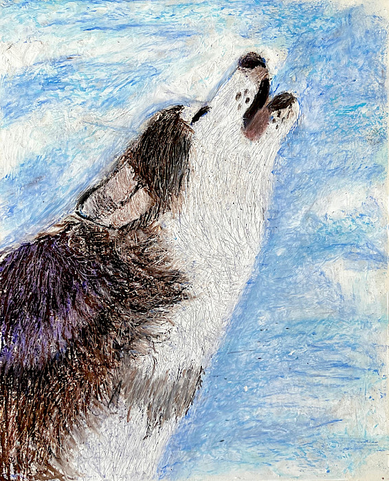 Honorable Mention: Emma S., "Wolf of the Clouds," oil pencil, 12 x 9 in., C D Creative Studio, Art Educator: Cynthia Delahunt.