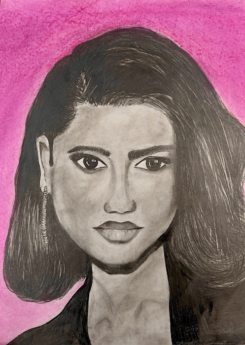 Genesis G., "Graphite Portrait," graphite and chalk pastel, 24 x 18 in., Carl Stuart Middle School, Art Educator: Zachary Nolan.
