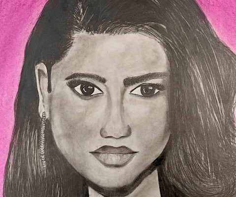Genesis G., "Graphite Portrait," graphite and chalk pastel, 24 x 18 in., Carl Stuart Middle School, Art Educator: Zachary Nolan.