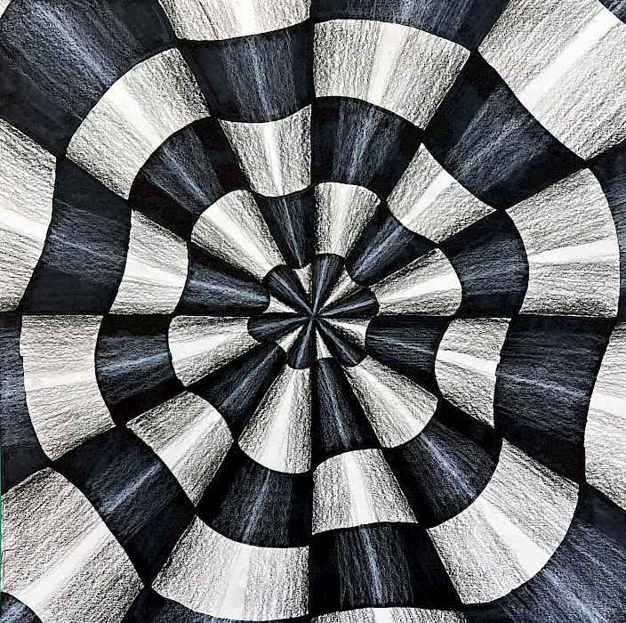 Oliver S., "Op Art," colored pencils and Sharpie© marker, 10 x 10 in., Christ the King Catholic School, Art Educator: Mimi Parrish.