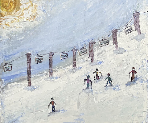 Honorable Mention: Henry O., "Powdery Paradise," acrylic and pen, 12 x 14 in., Little Rock Young Artists, Art Educator: Jamie Freyaldenhoven.