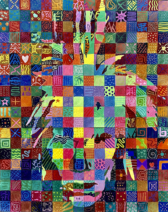 Honorable Mention: Collaborative Project, "Andy," acrylic, 26 x 18 x 1 in., The Anthony School, Art Educator: Graeme Ellzey.