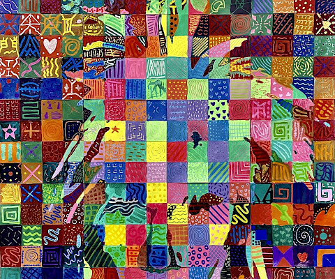 Honorable Mention: Collaborative Project, "Andy," acrylic, 26 x 18 x 1 in., The Anthony School, Art Educator: Graeme Ellzey.