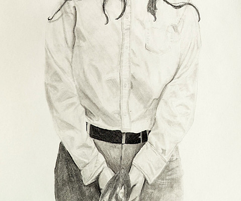 Best in Class: Leina C., "Letting Go," graphite and watercolor collage, 18 x 12 in., Founders Classical Academy - Rogers, Art Educator: Robert Lemming.