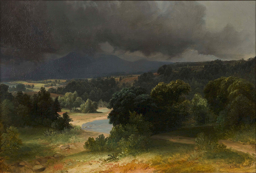 Asher B. Durand (Maplewood, New Jersey, 1796 – 1886, Maplewood, New Jersey), "Study for 'June Shower,'" 1853, oil on canvas, 16 1/2 × 24 1/2 in., Arkansas Museum of Fine Arts Foundation Collection: Gift of Fred W. Allsopp.
