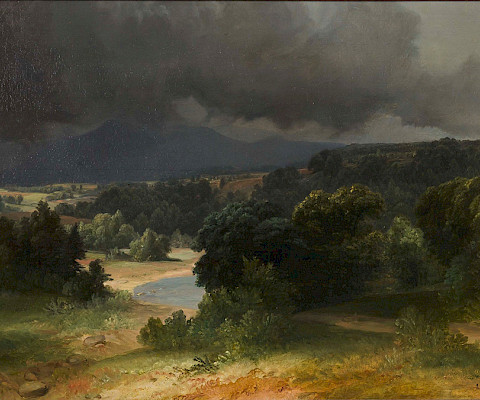 Asher B. Durand (Maplewood, New Jersey, 1796 – 1886, Maplewood, New Jersey), "Study for 'June Shower,'" 1853, oil on canvas, 16 1/2 × 24 1/2 in., Arkansas Museum of Fine Arts Foundation Collection: Gift of Fred W. Allsopp.
