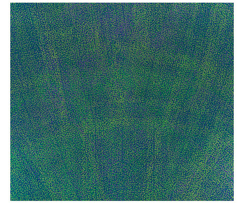 Howardena Pindell (Philadelphia, Pennsylvania, 1943 -), "Aurora Borealis/Solar Storms: August 2022 #1," 2022, acrylic on canvas, 78 × 88 in., Arkansas Museum of Fine Arts Foundation Collection: Gift of the Winthrop Rockefeller Charitable Trust, by exchange. 2022.015. Image courtesy of the artist and Garth Greenan Gallery, New York.