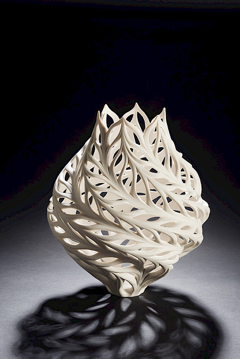 Jennifer McCurdy (Newport, Rhode Island, 1955 - ), "Butterfly Vessel," 2010, wheel-thrown, altered, and carved porcelain, 12 1/2 x 8 1/2 x 8 in., Arkansas Museum of Fine Arts Foundation Collection: Gift of Ethel and Arthur Furman.