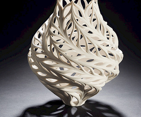 Jennifer McCurdy (Newport, Rhode Island, 1955 - ), "Butterfly Vessel," 2010, wheel-thrown, altered, and carved porcelain, 12 1/2 x 8 1/2 x 8 in., Arkansas Museum of Fine Arts Foundation Collection: Gift of Ethel and Arthur Furman.