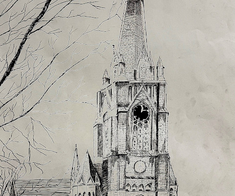 Didier V., "St. Francis," pen and ink, 18 x 12 in., Morrilton High School, Art Educator: Stephanie Bates.