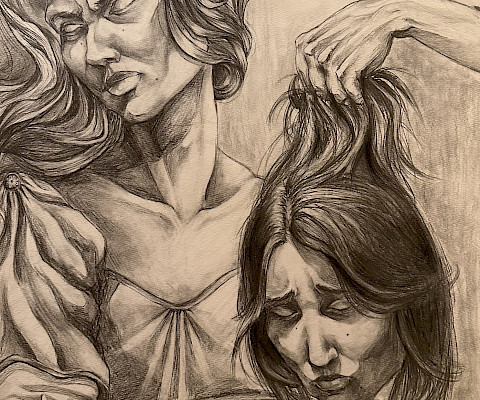 Best in Class: Elizabeth L., "Self Insecurity Presenting the Head of Itself," graphite, 24 x 18 in., Pulaski Academy, Art Educator: Lauren Kinder.