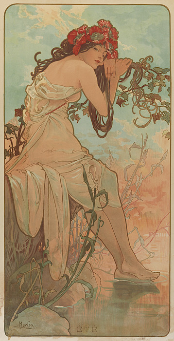 Alphonse Mucha (Ivancice, Czech Republic, 1860 - 1939, Prague, Czech Republic), "Summer," 1896, Color lithograph, 44 3/4 in. x 25 1/4 in. x 1 1/8 in., Photograph by Edward Pollard, Image courtesy of the Chrysler Museum of Art, © Alphonse Mucha.