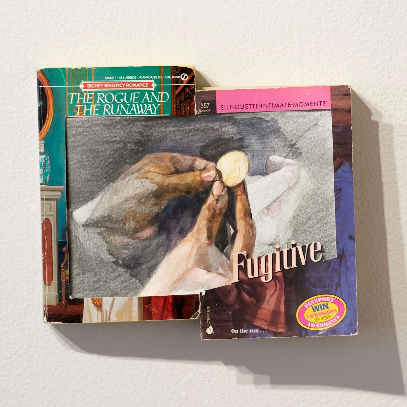 Justin Tyler Bryant, Fugitive, Found book, watercolor and graphite on Bristol board, 2019