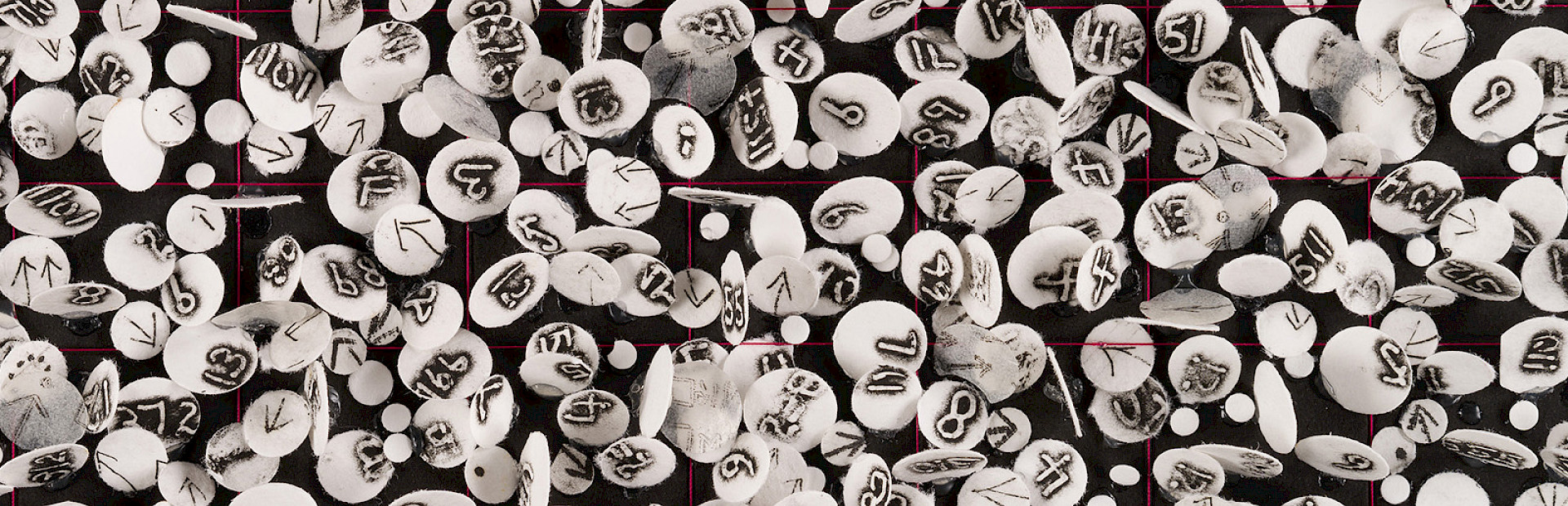 Detail photo of an abstract fiber work by Howardena Pindell.