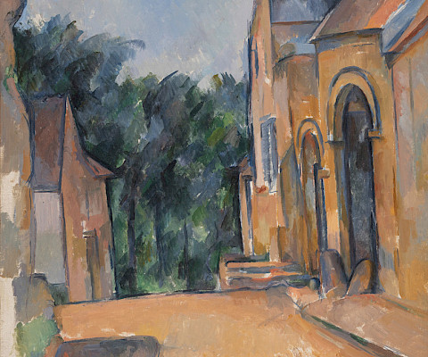 Paul Cézanne (Aix-en-Provence, France, 1839 - 1906, Aix-en-Provence, France), "Ferme à Montgeroult (Farm at Montgeroult)," 1898, oil on canvas, 24 5/8 × 20 1/4 in., On loan from the Jackson T. Stephens Charitable Trust for Art. Photography by Edward C. Robison III.