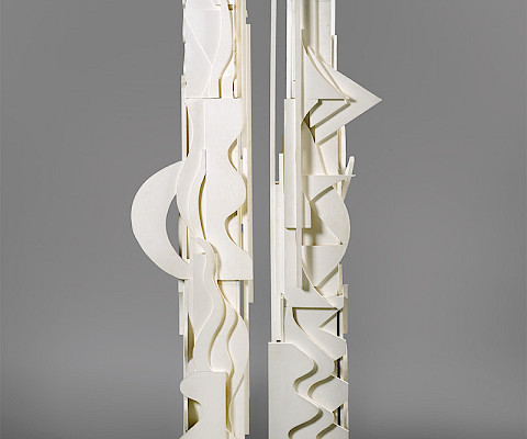 Louise Nevelson (Pereiaslav, Ukraine (formerly Russian Empire), 1899 - 1988, New York, New York), "Dawn's Presence," 1972 - 1975, painted wood, 93 x 32 x 32 in., 3 x 32 x 32 in. (base), On loan from the Chrysler Museum of Art, Norfolk, Virginia: Gift of Walter P. Chrysler, Jr. 77.1241.