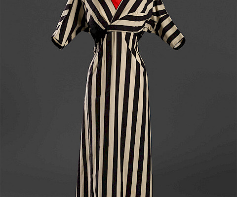 Esphyr Slobodkina (Chelyabinsk, Russia, 1908 – 2002, Glen Head, New York), "Striped Evening Muumuu," circa 1972, cotton, length: 56 in., Courtesy of Slobodkina Foundation. Photography by Edward C. Robison III.