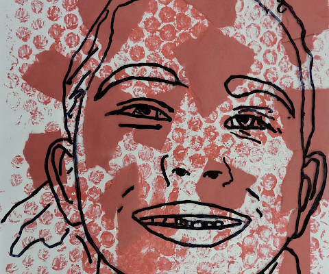 Honorable Mention: Julio V., "Self-Portrait," mixed media, Second Grade, Julia Lee Moore Elementary, Art Educator: Austin Polk.